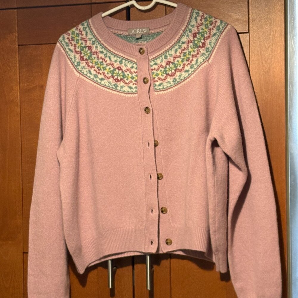 J. Crew Pink Fair Isle Yoke Cardigan - Picture 5 of 11